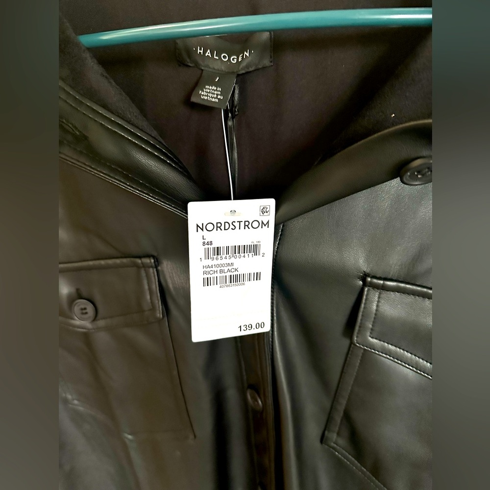 NWT Halogen black leather “shacket” sz large women’s